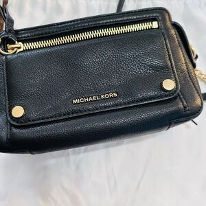 Michael Kors Black Pebbled Leather Crossbody with Gold Hardware